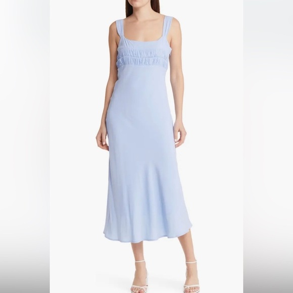 Sophie Rue Anthropologie Dress Hydrangea Blue Medium Shirred Cami Bias Cut Lined - Picture 1 of 13